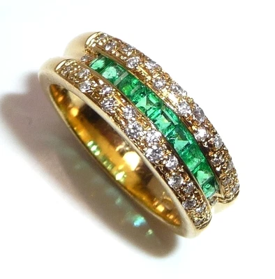 Ring 750 Gelbgold 0.45ct. Diamanten 0.30ct Smaragde 55 / 17,5 mm 8,3gr - Bild 1 von 4