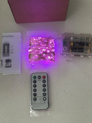 Pink fairy lights 66ft baterry operated outdoor water proof with remote control - Image 1 of 2