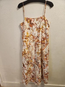 Abito Bardot donna US 6 panna floreale cotone midi prendisole donna cottage - Foto 1 di 15