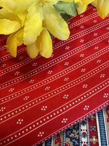 VTG White Dots Stripes SMALL SCALE on CHERRY RED Peter Pan COTTON FABRIC 18 x 44 - Picture 1 of 6