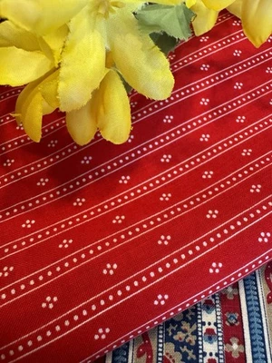VTG White Dots Stripes SMALL SCALE on CHERRY RED Peter Pan COTTON FABRIC 18 x 44 - Image 1 of 4