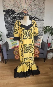 Yen's Vintage Made in Hawaii MuuMuu Aloha Kleid schwarz & gelb ~ Medium wie neu - Bild 1 von 5