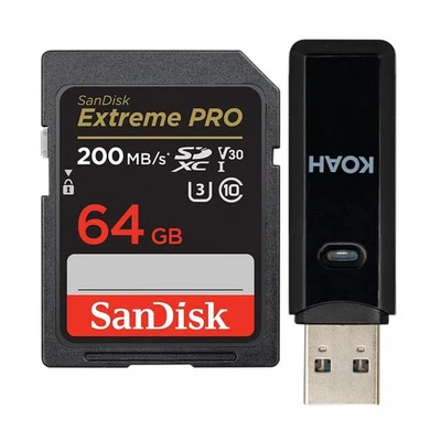 SanDisk 64GB Extreme PRO 170 MBs SDXC Memory Card Bundle Card Reader - Image 1 of 4
