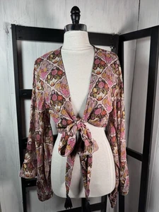 The Hippie Shake Retro Metallic Paisley Tie-Front Crop Top, Größe 6, Brandneu ohne Etikett, NEU!! - Bild 1 von 9