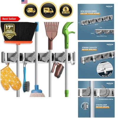 Органайзер для инструментов настенное крепление держатель метлы металлические полки крючки для хранения 4 позиции - Изображение 1 из 4