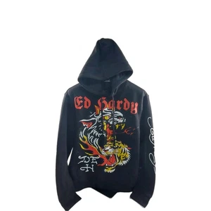 Felpa con cappuccio grafica Ed Hardy Tiger/Panther uomo taglia L  - Foto 1 di 5