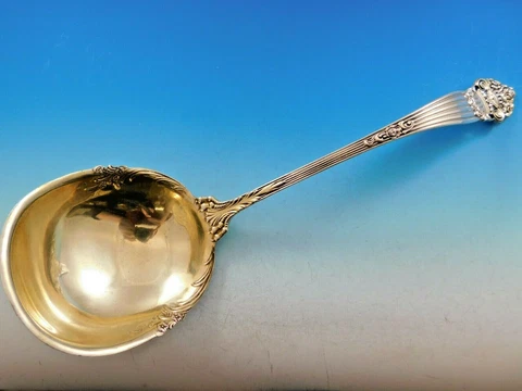Georgian by Towle Sterling Silver Soup Ladle Flowers in Bowl Gold Washed 14" Cover