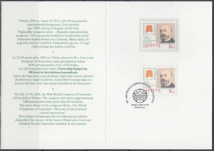 LITUANIA # 795.1 CARPETA de MNH y SELLO CANCELADO de LUDWIG ZAMENHOF - Imagen 1 de 2