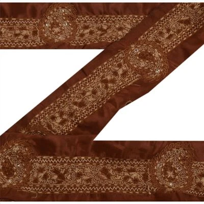 Sanskriti Vintage Sari Borde Cuentas a Mano 1 Yarda Borde Indio Costura Encaje Marrón Foto 1 de 4