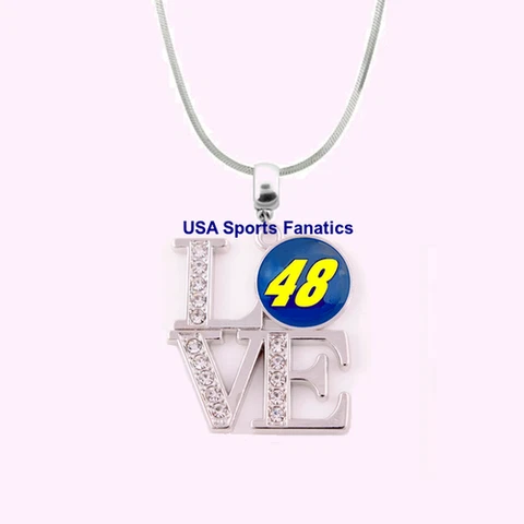 #48 Jimmie Johnson 925 Sterling Silver Team Love Necklace With Rhinestones Cover