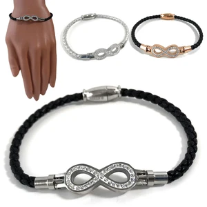 Niklarson Armband Leder Edelstahl infinity Unendlichkeit Liebe Strass Damen VA43