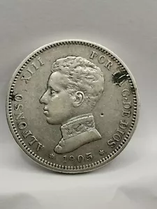 2 PESETAS ARGENT 1905 SMV ALPHONSE XIII CADET ESPAGNE / SPAIN SILVER - Imagen 1 de 3
