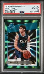 LaMelo Ball RC Charlotte Hornets NBA 2020 Panini Donruss Green Laser SP PSA 10 - Bild 1 von 3