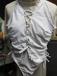 ""WHITE LACE UP FRONT AND SIDES - SWIMSUIT"" - NWOT - SIZE M/L - Picture 1 of 2