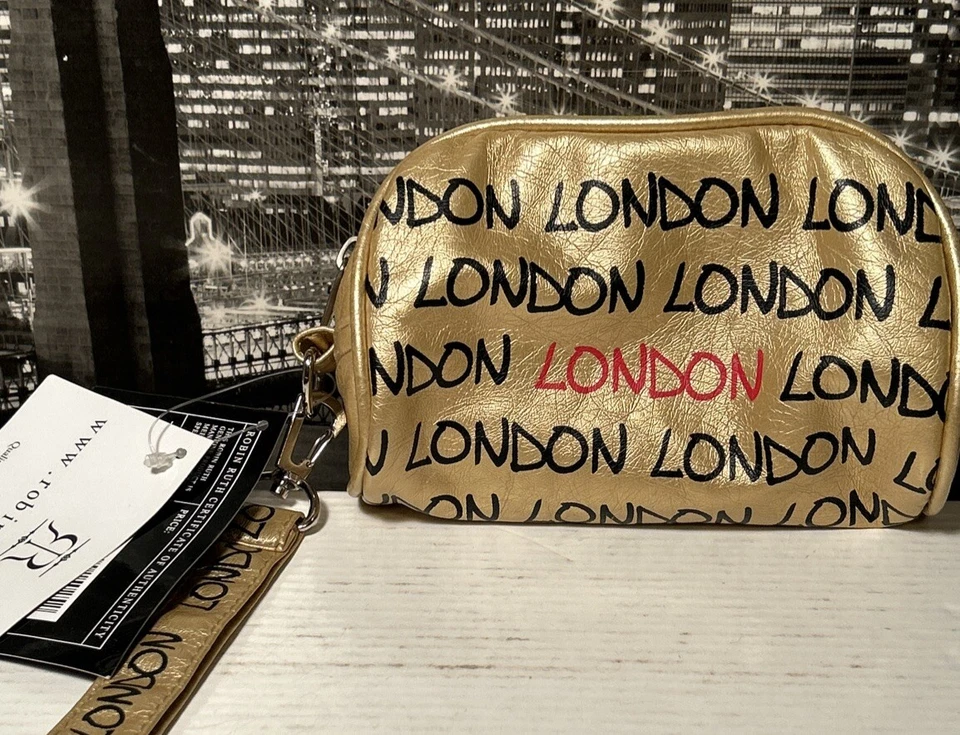 Vintage Y2K Robin Ruth Gold London Make Up Bag Purse Clutch England New NWT - Image 1 of 1