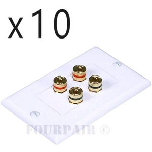 10 Pack - 2 Speaker 4 Binding Post Banana Jack Audio Wall Plate Face Plate White - Picture 1 of 2