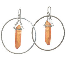 Mnemba 094 ~Mystic Orange Quartz Dagger in Hoop Earrings, Metal Choice