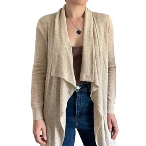 Cárdigan abierto tejido encaje transparente mezcla cachemir beige tostado Jigsaw para mujer talla M - Imagen 1 de 7