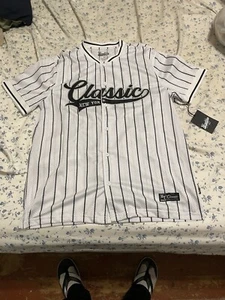 Brooklyn Stoff Knopfleiste Trikot Herren Größe Medium weiß und schwarz - Bild 1 von 6