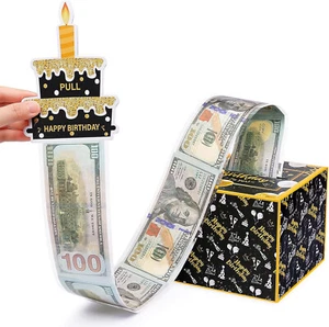 Birthday Money Box Cash Gift Surprise 100 Slot Pull Out Fun Card Party Cake - Picture 1 of 7