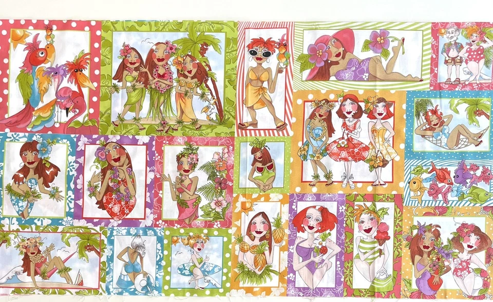 "Panel de tela de algodón para damas Loralie Harris Hu-La-La Beach 23"" x 43""" Foto 1 de 4