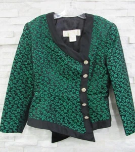 ESCADA Jacket Vintage Green Black Leopard Jacquard Rhinestone Buttons Evening 40 - Picture 1 of 9