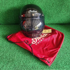 INDIAN Motorcycle Black Retro Open Helmet Face Shield & Storage Dustbag Large - Picture 1 of 16