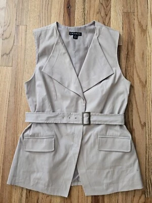 Blazer Tribal Sin Mangas Sastre con Corbata Cintura Cuello Caqui Talla 6 Chaleco  Foto 1 de 4