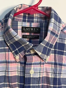 Lauren Ralph Lauren Dress Shirt Sz M  Pink Blue - Picture 1 of 7