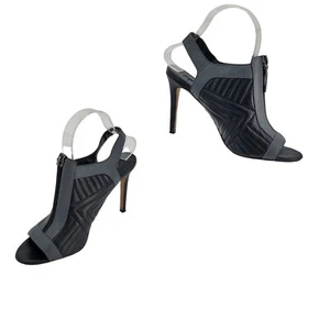 Charles David Leather Stiletto Heels 8 Black Peep Toe Sling Back Quilted Moto - Picture 1 of 11
