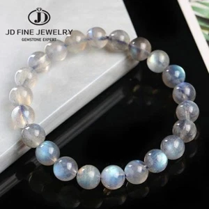 Grey Labradorite Beaded Bracelets - Natural Stone Bracelet Charm Flash Bangles - Picture 1 of 18