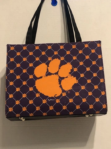 Footed PURPLE & ORANGE Clemson Tigers Handbag Pocketbook Purse LKNW Cover
