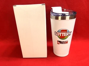 New in Box Hoosier Lottery White & Silver Insulated Travel Mug Screw On Lid - Picture 1 of 11