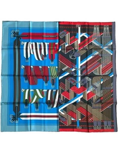 Auth Hermes NEW Marine/ Cobalt/ Noir/ Rouge Double Sangle 90cm Silk Scarf - Picture 1 of 7