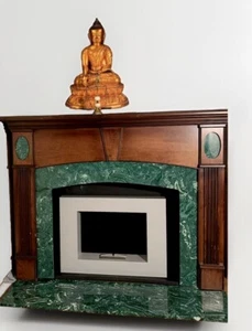 Kamin, Rarität : Standkamin aus Nussbaum-mit Malachitplatte, Bioethanol-Einsatz. - Bild 1 von 6