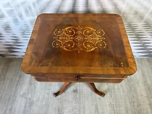 ANTIKER BIEDERMEIER NÄHTISCH UM 1840 MAHAGONI MIT FLORALEN INTARSIEN - Bild 1 von 19