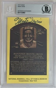Monte Irvin HOF Slabbed Signed Plaque Postcard BAS Beckett 892 - Picture 1 of 2