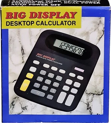 Desktop Solar Calculator Big Display Buttons, Vintage 1980's, New! Mint in Box - Image 1 of 4