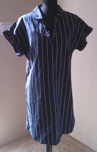 UNBRANDED NWT BLUE AND SHITE SHIFT DRESS RUFFLED SLEEVES SIZE LARGE - Picture 1 of 5