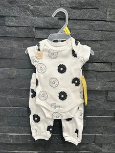 NWT Monica + Andy Baby Black White Donut 2 Piece Short Sleeve Pant Set Preemie - Picture 1 of 4