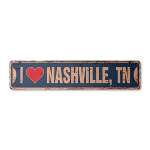 Letrero de calle vintage I LOVE NASHVILLE TENNESSEE tn ciudad estado ee. uu. pared carretera rústico - Imagen 1 de 4