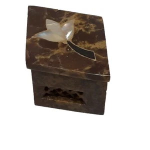Kleine Marmor Schmuck Geschenkbox Diamantform Israel Muschel Stein Intarsien braun 2,4" - Bild 1 von 5