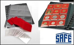 5-SAFE-711-Münzhüllen-Münzblätter-COIN-S-+-12-rote-Münzrähmchen - Picture 1 of 12