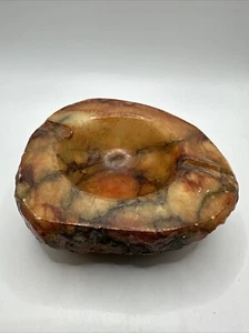 Posacenere vintage anni 60 originale alabastro arancione pietra intagliata pesante 2 tacche - Foto 1 di 12