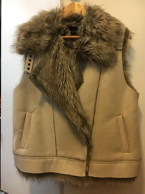 Steve Madden Faux Fur Winter Heavy Sleeveless Vest Womens M/L White — 第 1/4 张图片