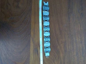 Vtg Aztec Mayan Mask Panel Bracelet Peruvian Mexican 900 Silver Coin Heavy - Picture 1 of 3