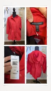 298 $ Größe M Eileen Fisher leichter Baumwoll-Nylon-Anorak mit Kapuze Mantel Flamme - Bild 1 von 2