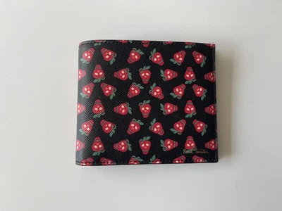 PAUL SMITH MEN’S STRAWBERRY SKULLS PRINT BLACK CREDIT CARD BILLFOLD WALLET NWT - Image 1 of 4