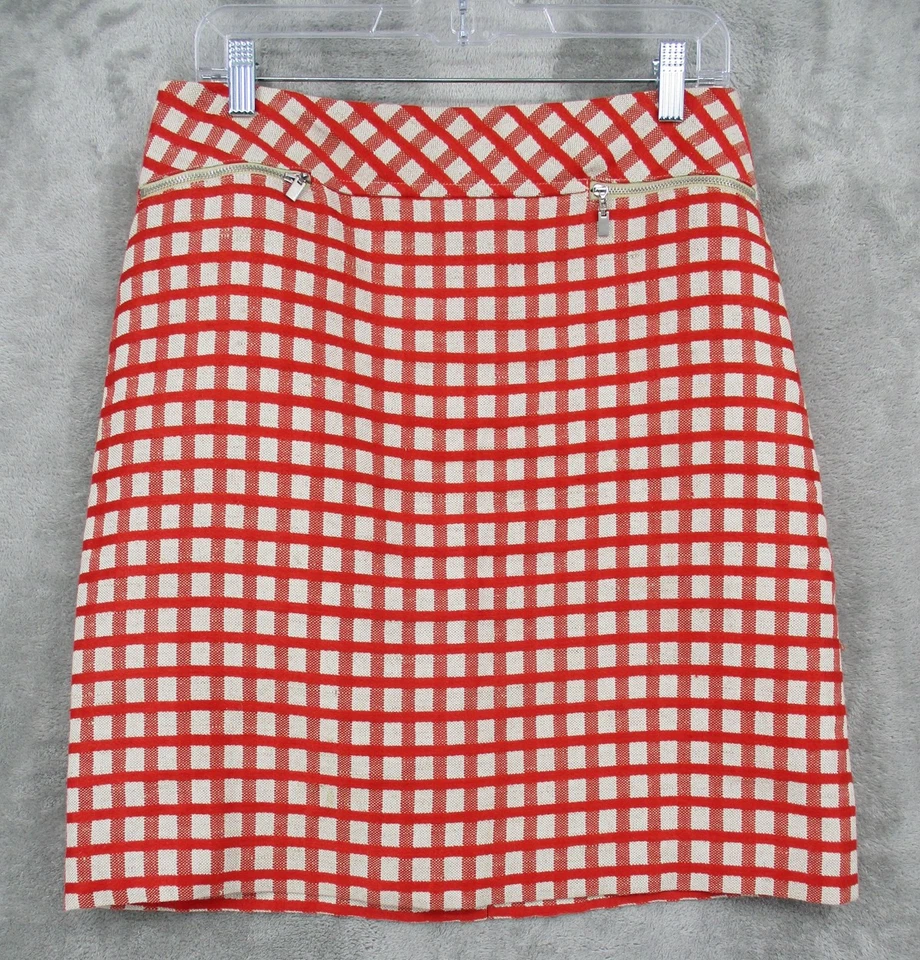 Saia Worth New York 8 lápis quadriculado mistura de linho reta carreira zíper preppy - Imagem 1 de 4