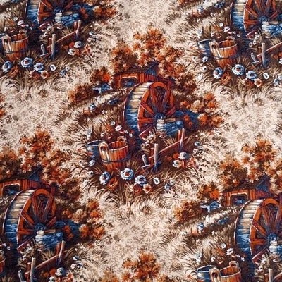 Tela de tapicería de terciopelo vintage años 70 rueda de agua 5 yardas óxido MCM terciopelo país Foto 1 de 4